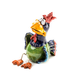 Sodo kištukas žalios gaidys su kabančiomis kojomis | Keramikdeko