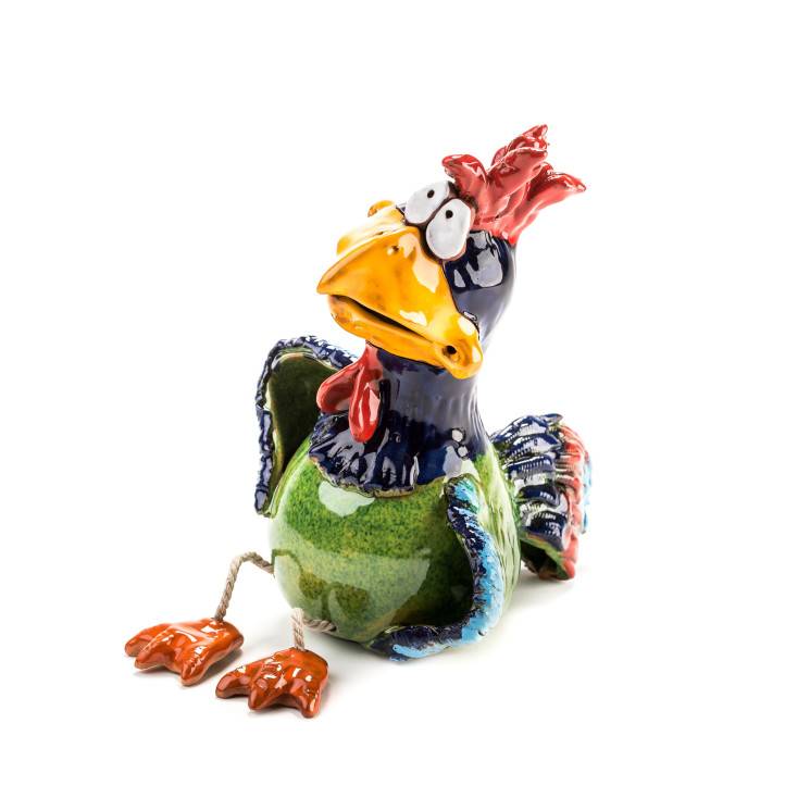 Sodo kištukas žalios gaidys su kabančiomis kojomis | Keramikdeko