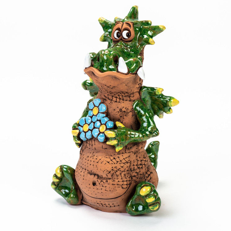 Keraminis sodo žvakė drakonas su gėlėmis - keramikdeko.de