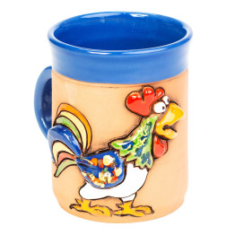 Mėlynas keraminis puodelis su gaidžiu