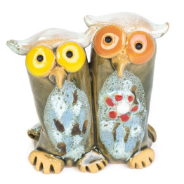 Eulen-Pärchen. Minifigur, bunt.