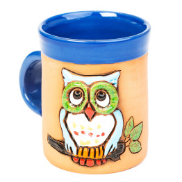 Mėlynas keraminis puodelis su pelėda ant šakos II