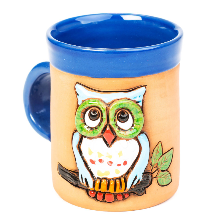 Mėlynas keraminis puodelis su pelėda ant šakos II