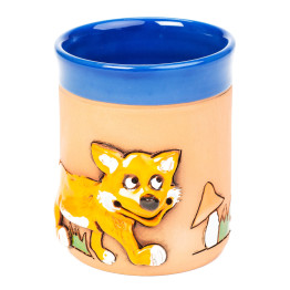 3D keramikos taurė - lapė su grybais - keramikdeko.de