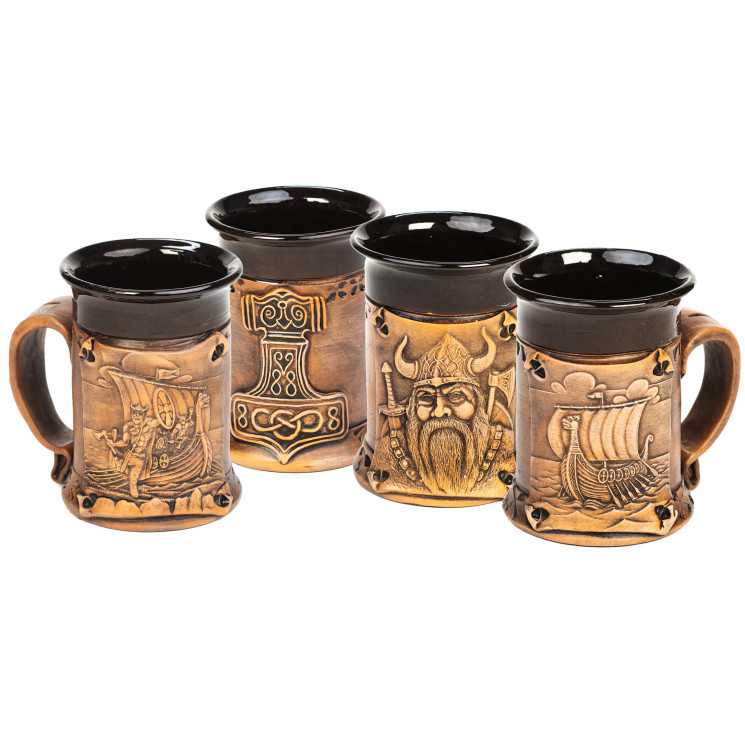 Keraminis vikingų puodelis Nustatykite 4-tlg. | 4 motyvai | Keramikdeko