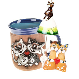 Kačių meilė - 3 dalių keramikos dovanų rinkinys, skirtas Valentino dienai