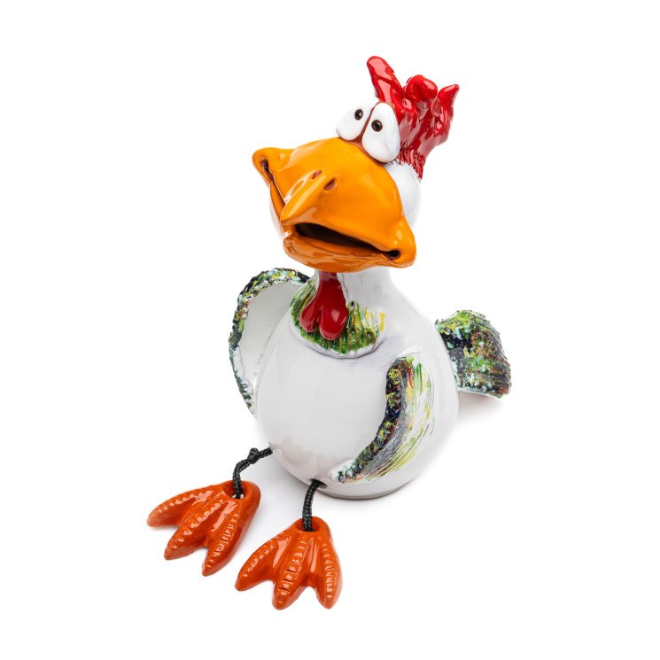 Sodo kištukas baltas gaidys su kabančiomis kojomis | Keramikdeko