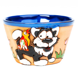 Mueslishale 3D motyvas | Paveikslas katė ir papūga | Keramikdeko