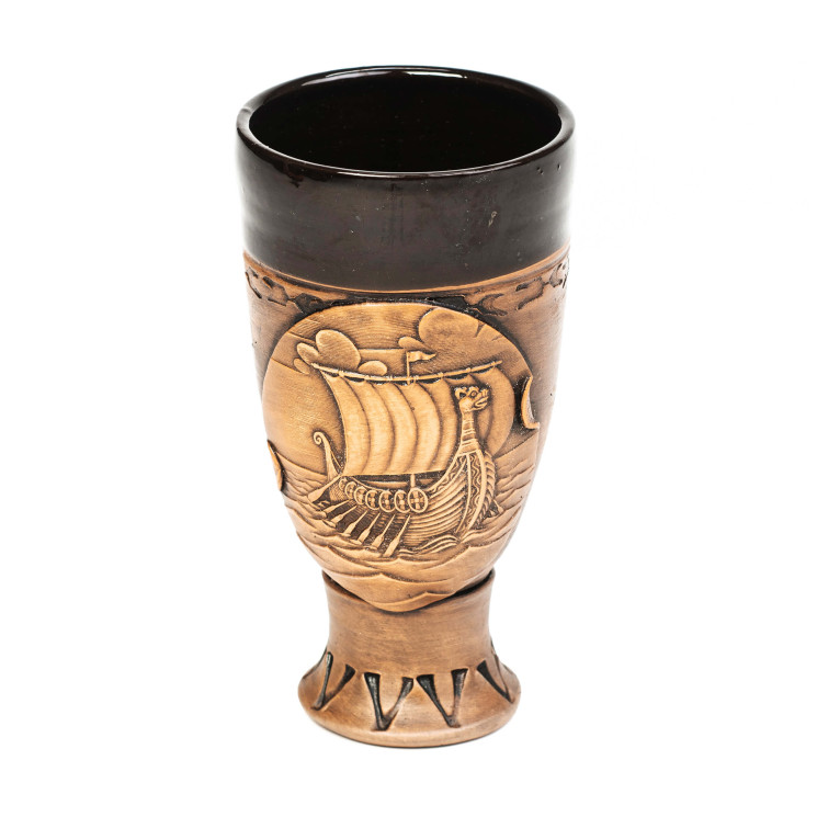 Mažai keramikos goblet su vikingų laivo motyvu | Keramikdeko.de